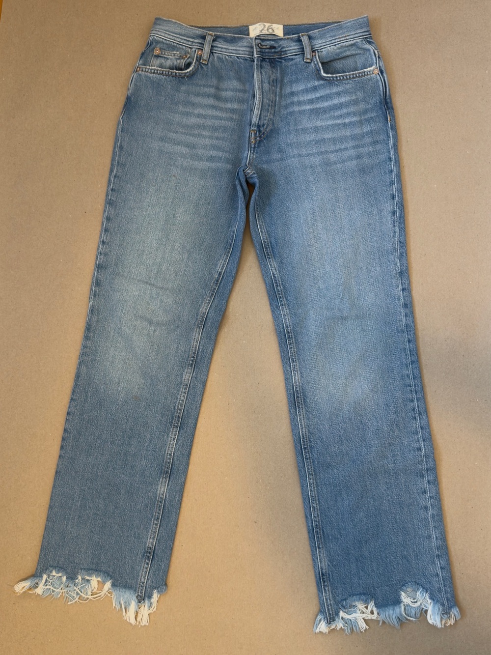 We The Free Light Blue Straight Jeans with Frayed Hem